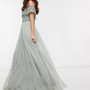 Maya Bardot Maxi Tulle Dress With Tonal Sequins